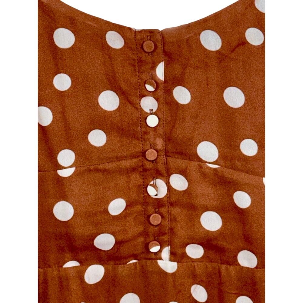 Abercrombie & Fitch Brown White Polka Dot Sleeveless Slit Maxi Dress Womens Sz M - Picture 7 of 11